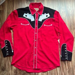 Scully Red and Black Embroidered Hold ‘em or Fold ‘em Cowboy Western Shirt M